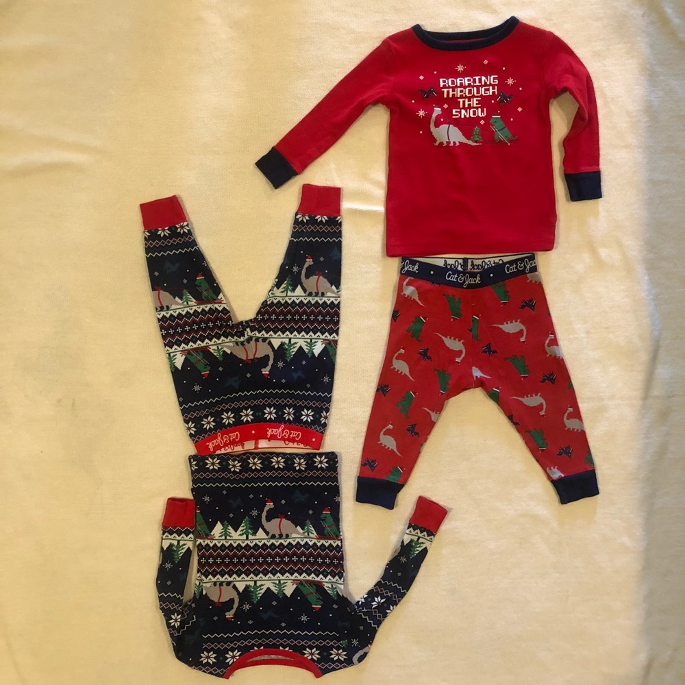 Cat & Jack Dinosaur Christmas Pajamas Bundle